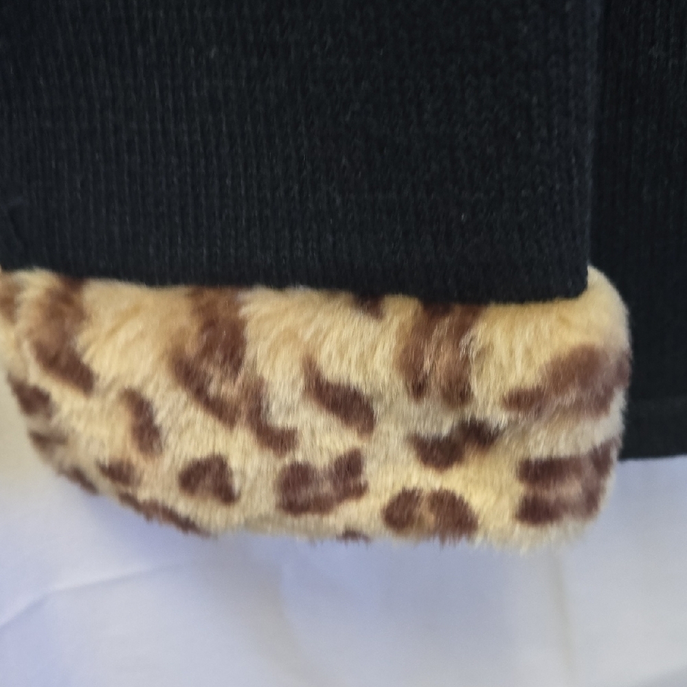 Storybook Knits Black Cardigan with Pink Embroidery and Leopard Trim - Picture 3 of 9